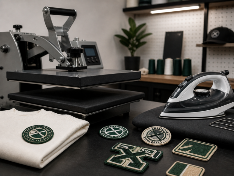 Cómo pegar parches bordados personalizados: proceso con plancha industrial y doméstica